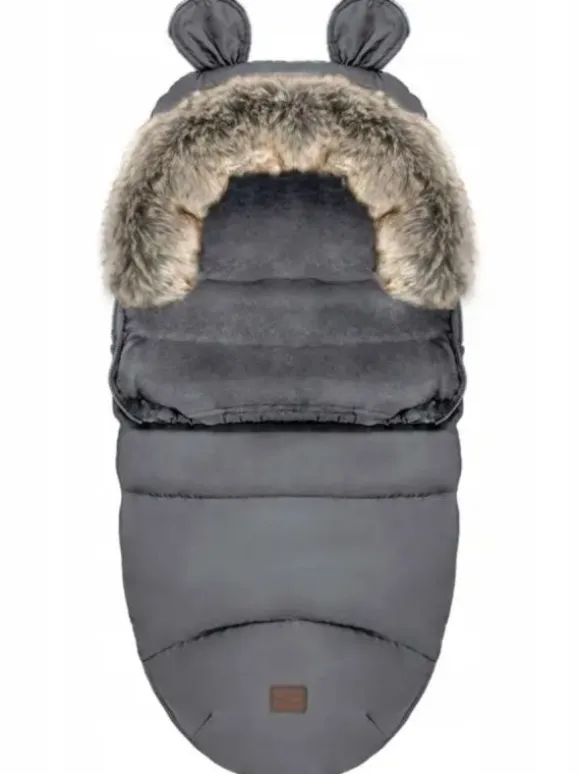 Lämpöpussi rattaisiin nallenkorvilla ja karvalla, dark gray