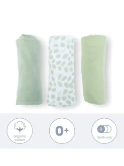 Luomupuuvillainen harso 3-Pack, leaves green | DOOMOO