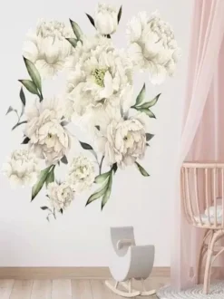 Seinätarra Setti 140x140cm, White Peonies